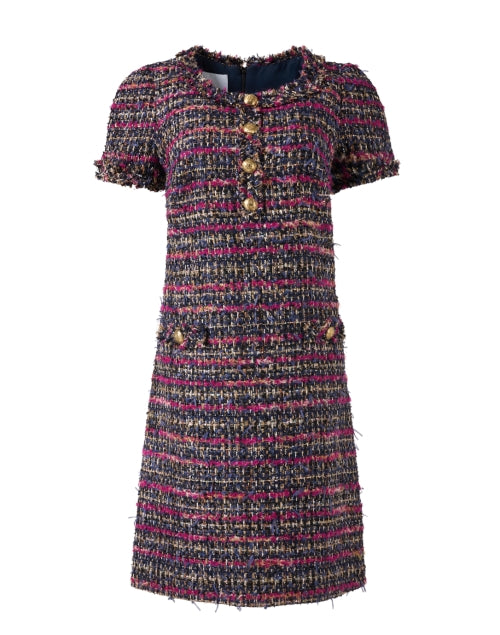 Chimen Elegant Multi - Tweed Women's Shift Dress with Gold Buttons