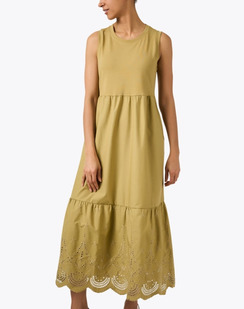 Elegant Cotton Mustard-Colored Eyelet Hem Maxi Dress for Women