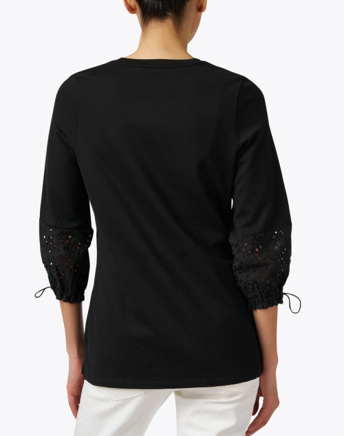 Stylish Black Stretch Pima Cotton Top with Eyelet Cuff Detail