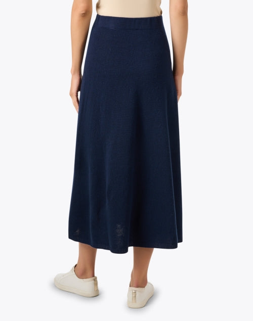Elegant Navy Wool - Cashmere Blend Knit Midi Skirt for Modern Women