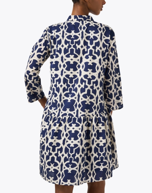 Navy-Printed Deauville Style Women's Shirt Dress for Casual Wear