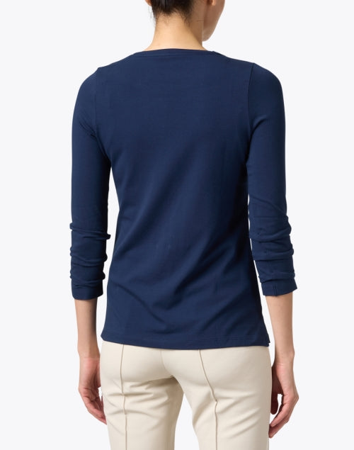 Stylish Navy Peruvian Pima Cotton Tee with Ruched Set - in Sleeves