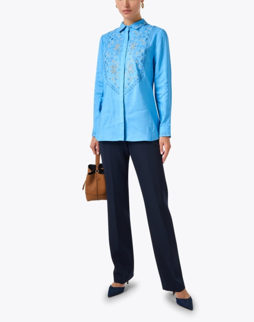 Kobi Halperin's Genevieve Women's Embroidered Button - Down Blouse in Bright Blue
