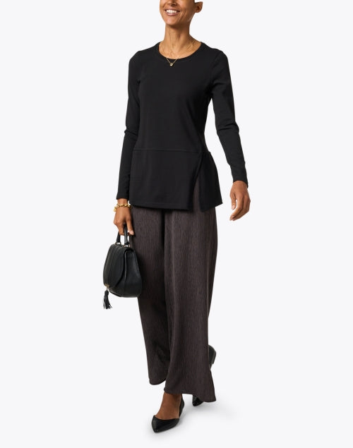 Elegant Black Long Sleeve Pima Cotton Tunic with Stitch Detailing
