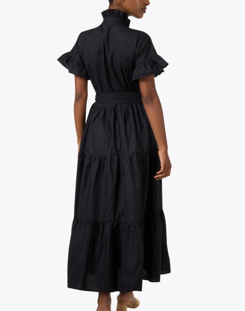 Victoria's Elegant Black Ruffled Maxi Cotton Dress for Women