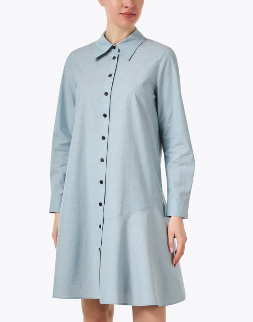 Stylish Blue Women's Flounce Hem Shirt Dress