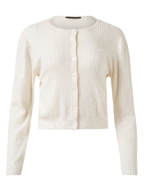 Gorgeous Ivory Sequin - Trimmed 100% Wool Aspen Cardigan