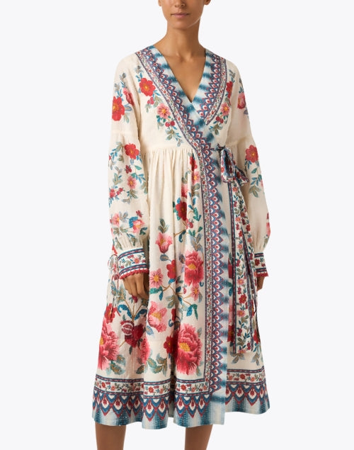 Stylish Women's Mosaic Ivory Floral Print Wrap Dress for Casual Outings