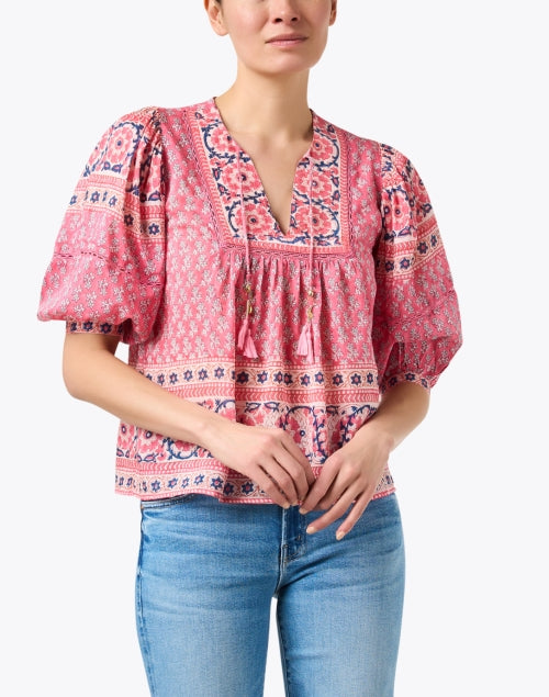 Pink Intricate Print Cotton-Silk Katie Top for a Free-Spirited Look