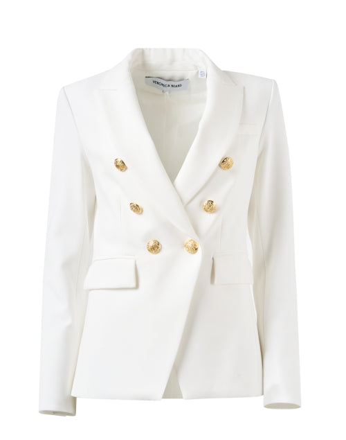 Stylish Miller White Dickey Jacket Featuring Decorative Gold Buttons