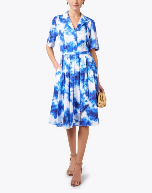 Stylish Blue Cotton Watercolor Print Shirt Dress for Spring
