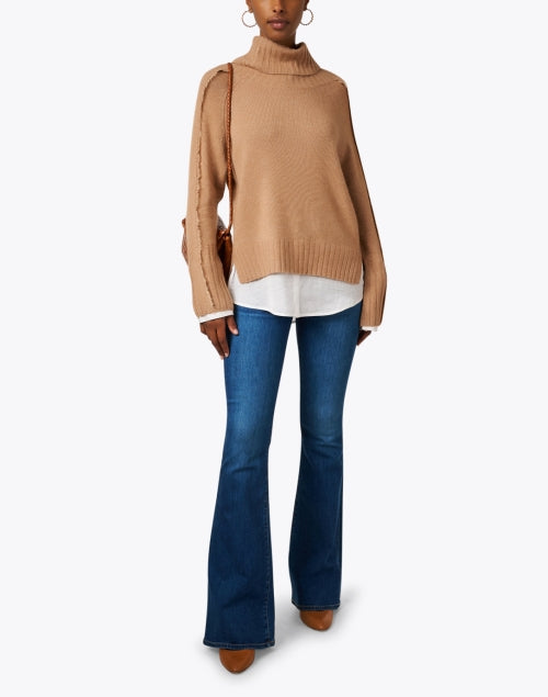 Stylish Jolie Tan Wool Cashmere Layered Turtleneck Sweater