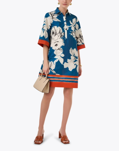 Stylish Jackalyn Blue and Orange Floral Print Cotton Shirt Dress for Women