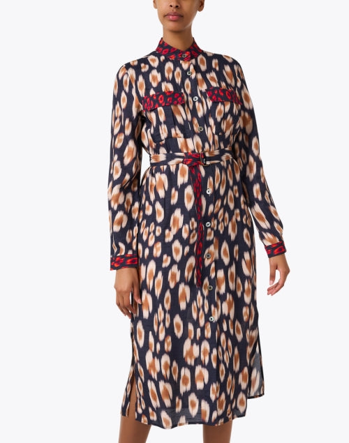 Stylish Tyra Abstract Leopard Print Shirt Dress with Mandarin Collar