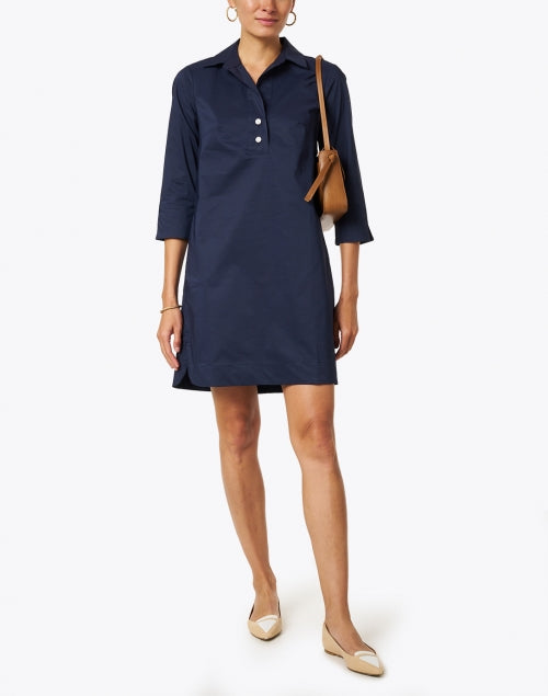 Navy Blue Aileen Stretch Cotton Women's Shirt Dress for Casual Wear
