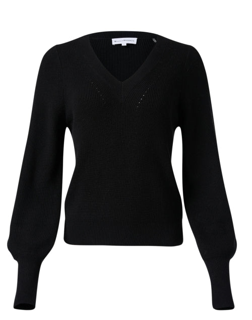 Stylish Black Cotton - Silk Balloon - Sleeve Sweater for Women