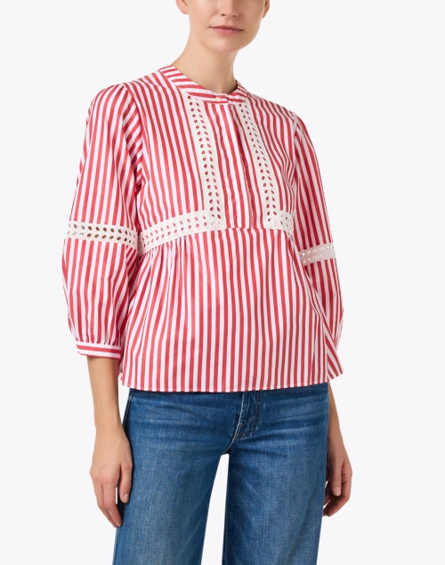 Stylish Jolie Women's Red and White Striped Cotton Blouse Top
