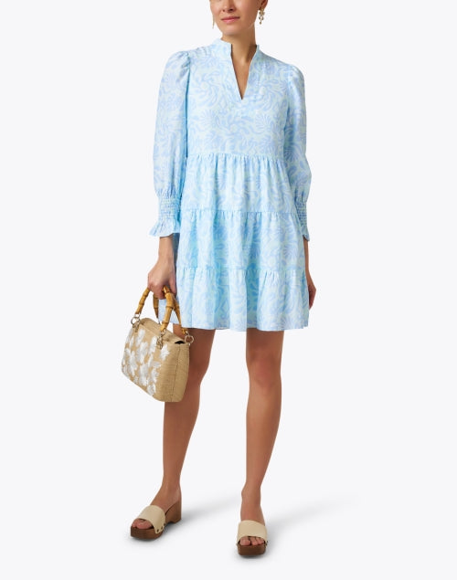 Stylish Blue-Printed Silk Blend Women's Dress for Transitional Seasons