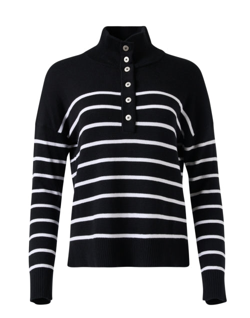Cozy 100% Cotton Black-and-White Striped Sweater with Button Neckline