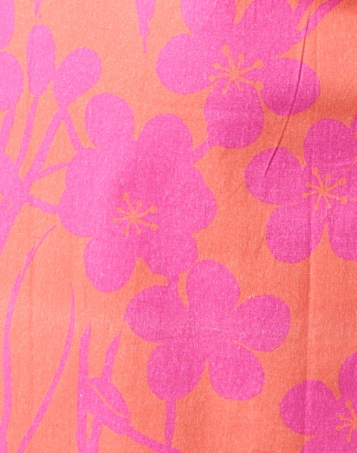 Stylish Pink and Orange Floral Stretch Cotton Shirt Dress