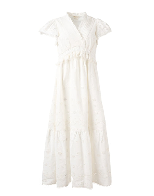 Varah Charming White Cotton Eyelet Midi Dress