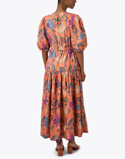 Oliphant Turin Multi - Printed Cotton Maxi Dress with Short Puff Sleeves