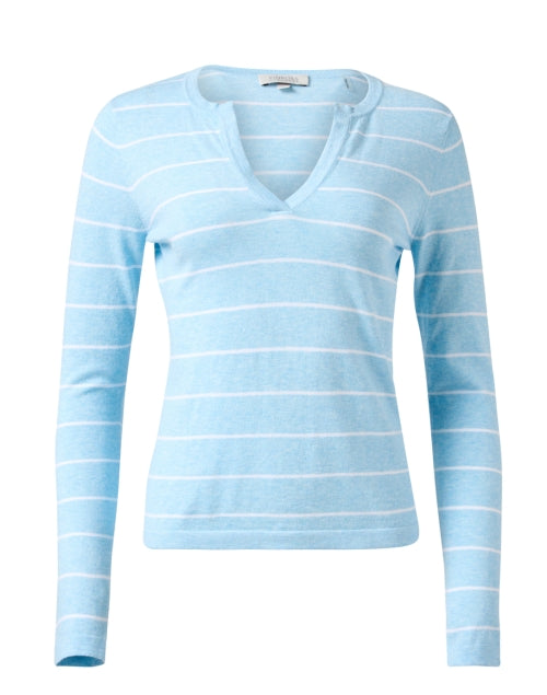 Stylish Blue and White Striped Split Neck Cotton Top for Endless Styling