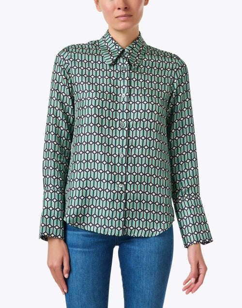 Stylish Murano Geometric Multi - Print 100% Silk Blouse