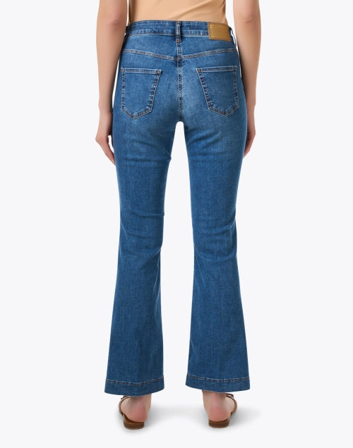 Stylish Blue Bootcut Denim Jeans with Retro Patch Pockets