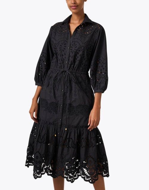 Stylish Hutton Black Eyelet Women's Shirt Dress for Elegant Occasions