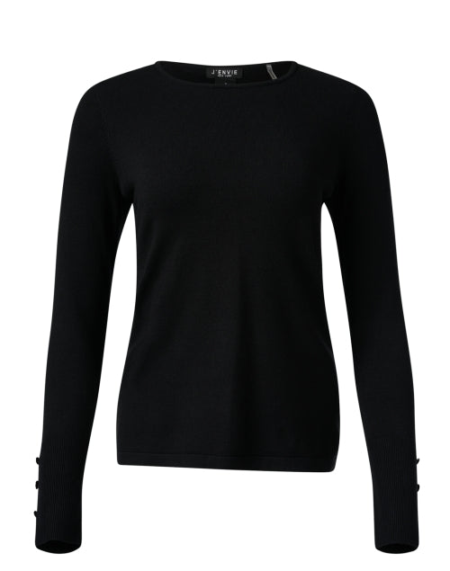 Stylish Black Knit Top with Decorative Button Cuffs
