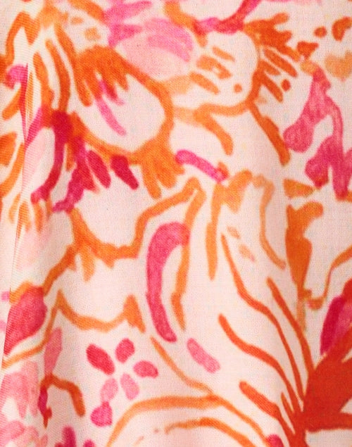 Exquisite Ivory and Pink Abstract Floral Print Wool-Silk Blend Scarf