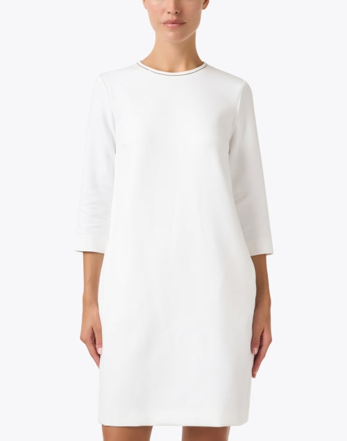 Peserico Women's Ivory Modern Shift Dress with Sparkle Trim