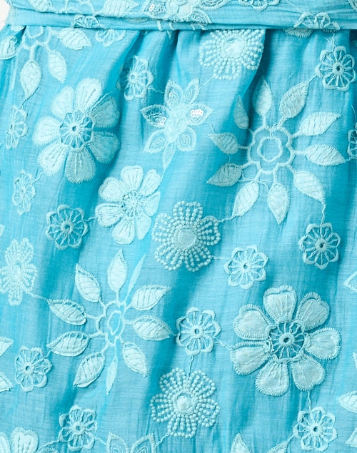 Stylish Blue Floral-Embroidered Women's Shirt Dress
