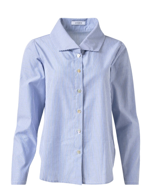 Stylish Blue and White Striped 100% Cotton Poplin Shirt with Signature Spread Collar