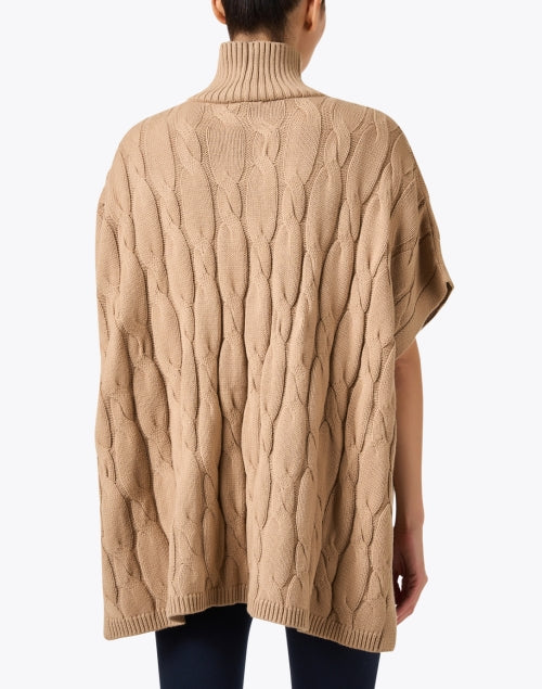 Soft Tan Cable-Knit Poncho-Style Alpaca-Cotton Blend Sweater