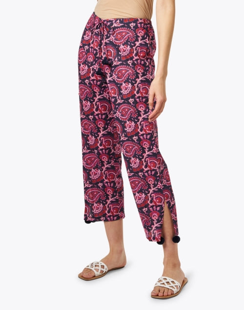 Figue's Vibrant Purple Paisley Cropped Straight-Leg Cotton Pants for Resort Season