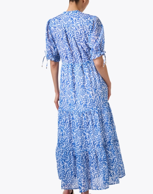 Stylish Cypress Blue Floral Adjustable Waist Cotton Dress