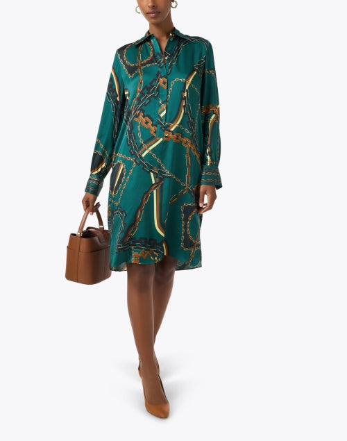 Stylish Green Chain Print Women's Mini Shirt Dress