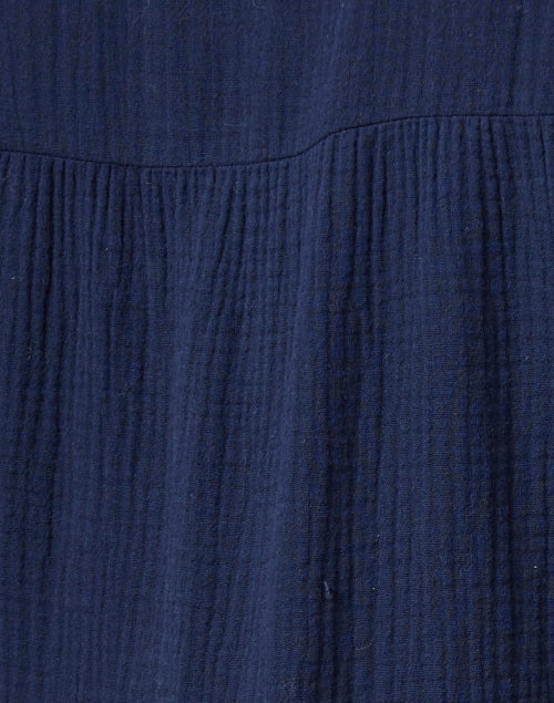 Navy Featherweight Crinkled Cotton Gauze Tiered Giselle Dress