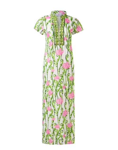 Stylish Pink and Green Printed Kaftan-Style Women's Dress