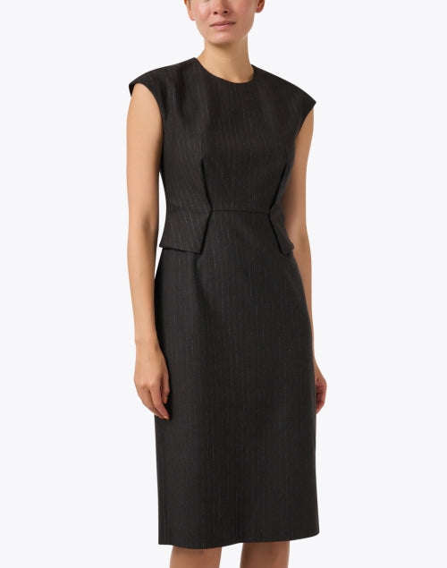 Stylish Brown Pinstriped Peplum Dress for a Chic Look