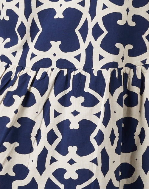 Navy-Printed Deauville Style Women's Shirt Dress for Casual Wear