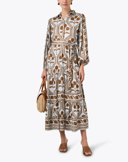 Stylish Omika Emery Women's Dress with Blue and Brown Print
