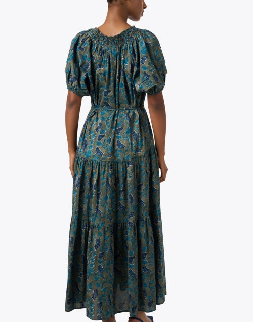 Stylish Uva Green-Printed Cotton Maxi Dress for Women