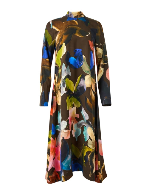 Stylish Brown Dress with Multi Floral Print