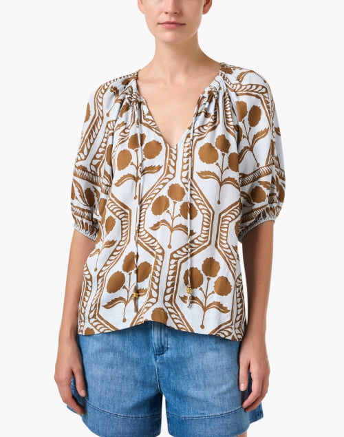 Stylish Isla Blue and Brown Patterned Women's Blouse