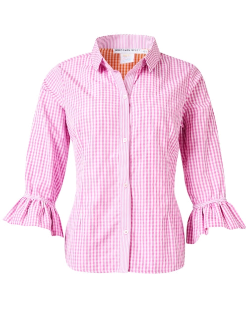 Stylish Pink and White Gingham Cotton Blend Button - Down Shirt