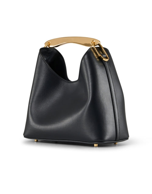 Elegant Black Leather Boomerang Bag with Gold-plated Handle