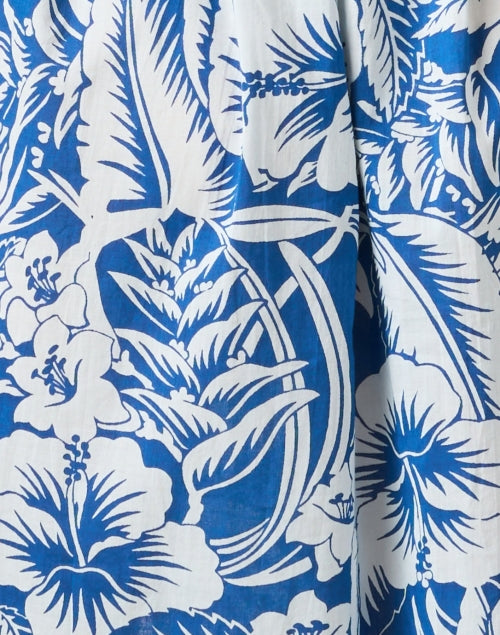 Vera Tropical Hibiscus Print Blue Cotton Shirt Style Dress